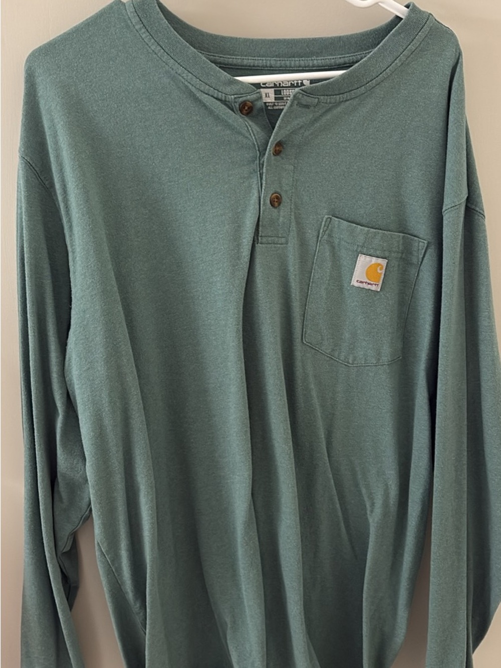 Carhartt Sage Green Long-Sleeve Henley Pocket Tee